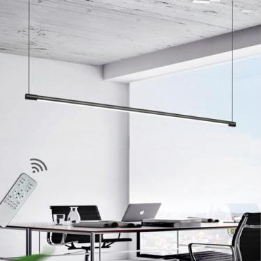 Imagem de Luminária pendente linear preta e branca para sala de jantar, luminária pendente moderna de LED para mesa de jantar, lustre com altura ajustável para quarto, escritório ou bar, luminária sus