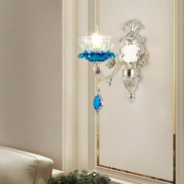 Imagem de Luminária de parede contemporânea de cristal para interiores, estilo europeu, luxuosa, com LED, ideal para decoração de sala de estar, quarto, escritório, quarto modelo, hotel, casa de campo