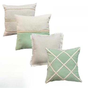 Imagem de Conjunto de Quatro Almofadas, 45 Cm X 45 Cm, Enchimento Estilo BoêMio, Cores Da Moda Da EstaçãO(Verde Pistache c Enchimento)