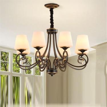 Imagem de Lustre retrô americano com LED, estilo europeu, luxuoso, para sala de estar, restaurante, quarto, escritório, casa de campo, hotel, café, escada (G 8 lâmpadas)