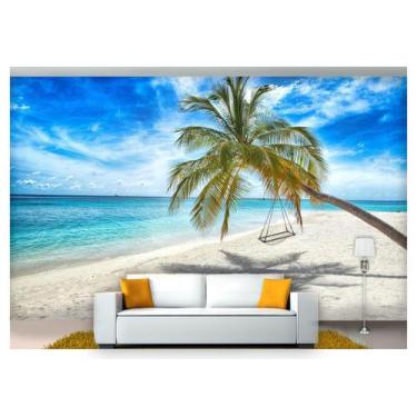 Imagem de Papel De Parede Praia Mar Coqueiro Balanço 3D  Npr193 - Você Decora