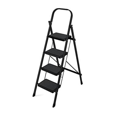 Imagem de Escadas dobráveis com 4 degraus banquinho dobrável com aderência conveniente de metal leve e portátil com pedal resistente antiderrapante escada resistente (cor: Escada C) (Escada D)