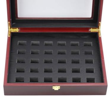Imagem de HUANGGG Caixa de exibição de anéis de madeira com vários compartimentos estojo de armazenamento para anéis de campeonato de beisebol e softball, suporte de joias
