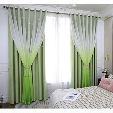 Imagem de Cortina blackout de camada dupla com estrelas abertas, cortinas blackout de voile transparente, cortina de renda para quarto de meninas, com sobreposição de tule, cortina de dois andares para sala de