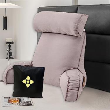 Imagem de Almofada de leitura com suporte para as costas para cama – Almofada de suporte lombar com apoio de braço – Travesseiro para relaxar para TV / assento de cama com capa lavável – Travesseiro de encosto