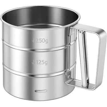 Imagem de Polvilhador Manual de Aço Inox, Peneira Caneca com Gatilho para Tapioca, Açúcar, Farinha, Multiuso na Cozinha