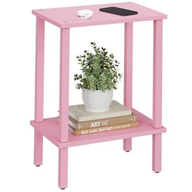 Imagem de TUTOTAK Mesa de extremidade, mesa lateral, mesa de cabeceira, prateleira de armazenamento de 2 níveis, mesa lateral de sofá para espaço pequeno, sala de estar, quarto de cama rosa TB01BP034