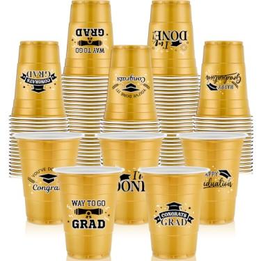 Imagem de Jingmore 120 peças de copos de formatura a granel 473 ml Congrats Grad Cup Class of 2025 Party Disposable Plastic Drinks Glasses for School Graduation Party Supplies Decorations (dourado)