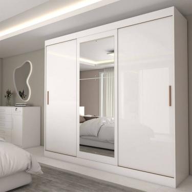 Imagem de Guarda-Roupa Casal Columbia 3 Portas 2 Gavetas com Espelho 100% Mdf Branco - Panorama Móveis