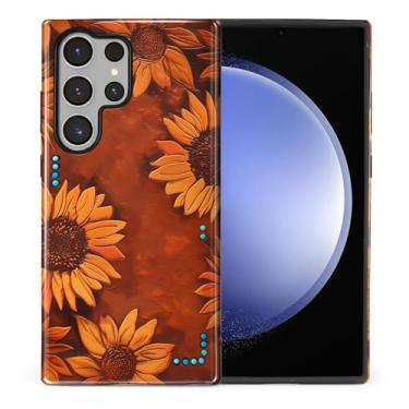 Imagem de Flivro Capa para Samsung Galaxy S23 Ultra, capa rígida 2 em 1 PC e amortecedor interno de silicone, antiarranhões, à prova de choque, design fino, retrô, girassol