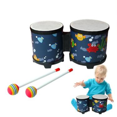 Imagem de Bateria Bongo Infantil, Bateria Bongo para Crianças | Conjunto de bateria infantil instrumento de percussão brinquedo musical | Tambor de com 2 baquetas coloridas, tambor artesanal para