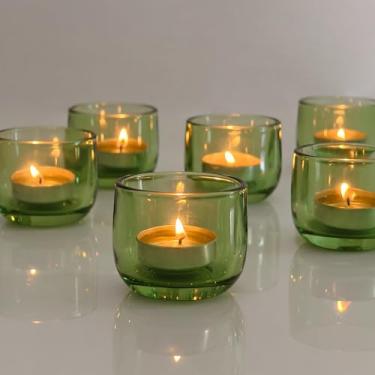 Imagem de Gurfuy Conjunto de 6 castiçais votivos de vidro – Suporte de vela para festivais de casamento, festas de fim de ano, mesa central, decoração de prateleira, outono, decoração de casa, verde