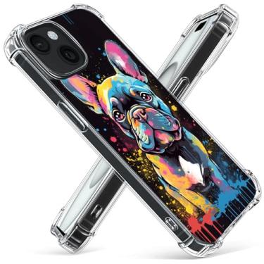 Imagem de Gifun Capa rígida de policarbonato à prova de choque transparente e macia com design fino para iPhone 15 15.5 cm capa - grafite colorido buldogue francês