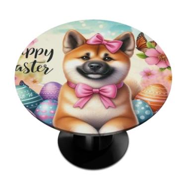 Imagem de hongjinglin Toalha de mesa redonda com borda elástica de Páscoa, toalha de mesa redonda limpável para ambientes internos e externos, pátio, jantar, cozinha, festival, decoração para mesas de 101 a 111