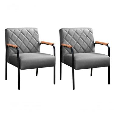 Imagem de Conjunto 2 Poltronas Ludmilla Cadeira Decorativa Sala Recepção Escritório - Linho Cinza 320