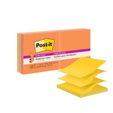 Imagem de Post-it Super Sticky Pop-upNotes, 7,6 x 7,6 cm, 6 blocos, 2X The Sticking Power, coleção Energy Boost, cores brilhantes (laranja, rosa, azul, verde), reciclável (R330-6SSUC)