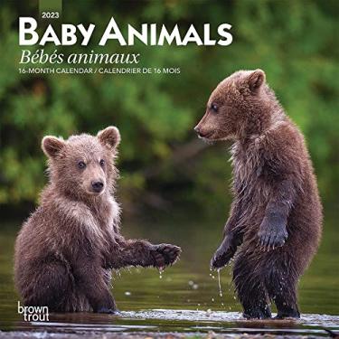 Imagem de Baby Animals | Bebes Animaux | 2023 mini calendário mensal de parede de 18 x 35 cm | bilíngue inglês/francês | truta marrom | animais domésticos frango pequeno fofo