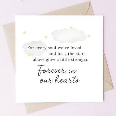 Imagem de TEEMI - Cartão comemorativo de simpatia com envelope - Forever in Our Hearts Stars Cloud Design - Cartolina quadrada premium de 300 g/m² 12 x 12 cm - Cartão de condolências em branco