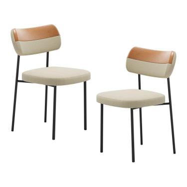 Imagem de Kit 02 Cadeiras Sala De Jantar Lila Estofada Couríssimo Whisky Linho Bege - Abmaza