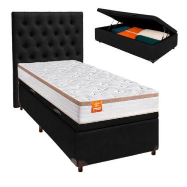 Imagem de Cama Box Bau + Colchão Solteiro Molas Ensacadas Isis Inducol + Cabecei