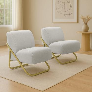 Imagem de Poltrona Sala Estar Industrial Dourado Kit 2 Martina Bouclê K01 - D'rossi Cinza