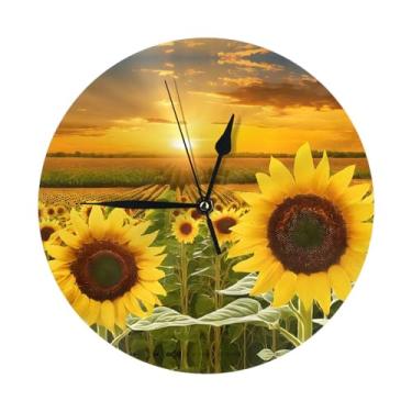 Imagem de ZERAOKE Girassol - Relógio de parede redondo moderno - silencioso sem tique-taque operado por bateria, decoração de mesa ou parede para sala de estar, quarto, escritório.