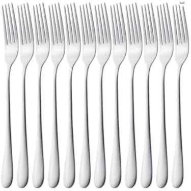 Imagem de Doze garfos para sobremesa, utensilio de aco inoxidavel, comer doces, prateado