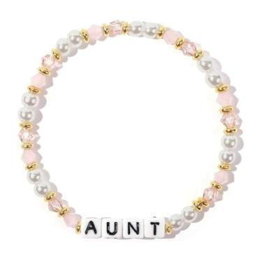 Imagem de COLORFUL BLING Pulseira elástica com letras gravadas para mulheres, avó, mãe, filha, irmã, tia, sobrinha, dia dos namorados, dia das mães, aniversário, Natal, joias presentes, regular, Resina, Sem