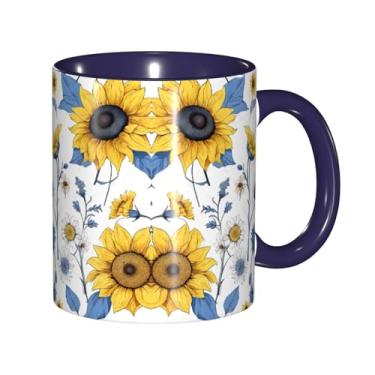 Imagem de Zeraoke Canecas de café criativas com estampa de girassóis, personalizadas, presente para a família, tamanho de 325 ml, unissex
