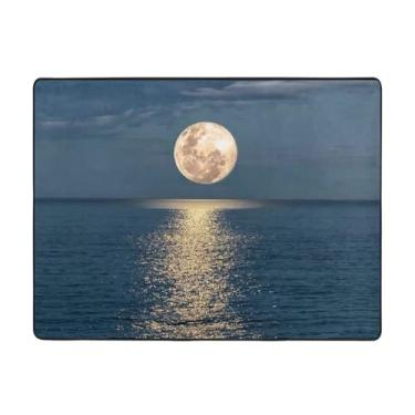 Imagem de ZERAOKE Bright Moon at Sea Hippie Tapete de área 48 x 63 polegadas, lavável na máquina com suporte antiderrapante, tapetes macios para sala de estar, quarto, entrada, quarto de crianças, decoração de