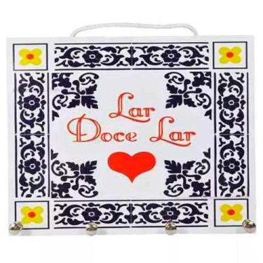 Imagem de Porta Chaves de Parede Decorativo em Madeira - Lar Doce Lar - Retrofen