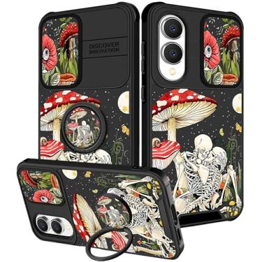 Imagem de Funermei Capa para Samsung Galaxy S25 Edge - Capa de telefone feminina bonita feminina estética cogumelo esqueleto design exclusivo com capa de câmera e suporte de anel Funda para Samsung S25 Edge