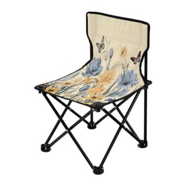 Imagem de Wassud Cadeira de acampamento, leve, portátil, borboletas e florais, cadeira dobrável, tecido Oxford, cadeira de praia para jardim, praia, pesca