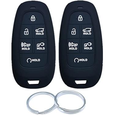 Imagem de RUNZUIE 2Pcs 6 Buttons Silicone Smart Remote Keyless Entry Key Fob Cover Shell Compatible with 2022 2021 Hyundai IONIQ 5 Electric Vehicle Black