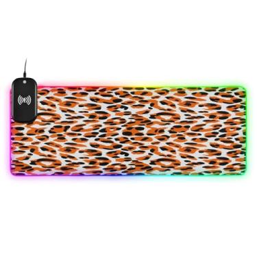 Imagem de CEBUGI Mouse pad de carregamento sem fio Animal Print 15 W rápido para jogos com iluminação LED RGB 14 para jogos, MacBook, PC, laptop, mesa | 80 x 30 cm