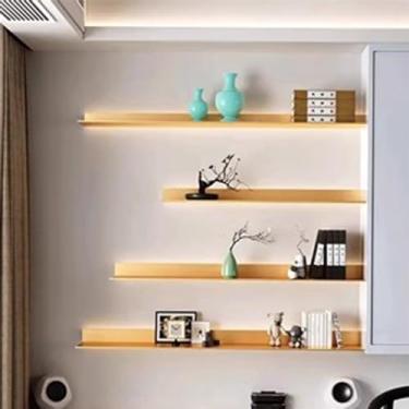 Imagem de uhyOHF Prateleiras emissoras de luz, prateleira de vinho criativa de liga de alumínio dupla face montada na parede para prateleira de plantas ou estante de livros (ouro - 40 x 15 cm