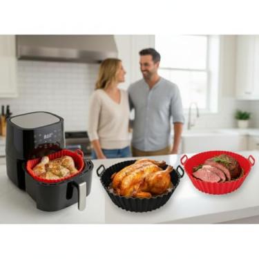 Imagem de - Forma de Silicone para Air Fryer Redonda 20cm – Cesto Antiaderente Reutilizável com Alças