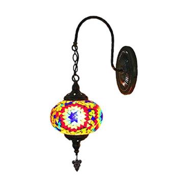 Imagem de Arandela de parede turca em mosaico, 18 cm, estilo lanterna boêmia, luminária de parede marroquina artesanal em vidro para cabeceira, ideal para sala de estar, quarto, corredor, varanda, caf