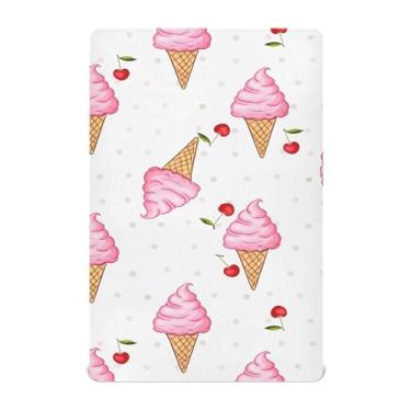 Imagem de Burbuja Lençol de berço com casquinhas de sorvete cerejas para meninos e meninas, lençol com elástico 71 x 132 cm para colchões padrão de berço e crianças, macio e respirável