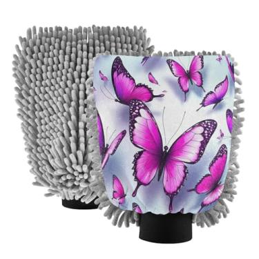 Imagem de STAYTOP Lindas luvas de lavagem de carro de borboleta, 2 peças, luvas de microfibra de chenille, sem arranhões, panos de esponja de lavagem ultra absorventes para carros, limpeza doméstica - G