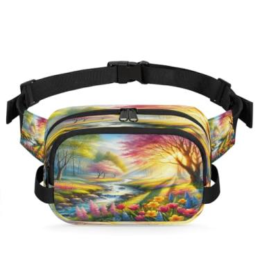 Imagem de Pochete de gato azul amarelo para mulheres e homens com alça ajustável, bolsa transversal, bolsa de peito, bolsa tiracolo, Cor 10