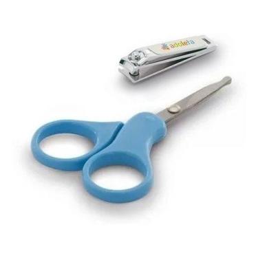 Imagem de Kit Tesoura E Cortador De Unhas Infantil Baby Adoleta Cor:Azul, Azul