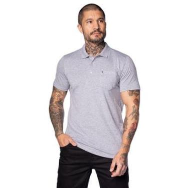 Imagem de Camisa Polo Masculina Desayner Slim Lisa com Bolso Cinza Mescla-Masculino