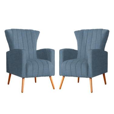Imagem de Kit 02 Poltronas Decorativa Melinda Pés Palitos Linho Cores - DS Estof
