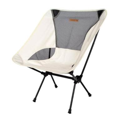 Imagem de Cadeira Portátil Dobrável de Camping, Acampamento, Pesca com Encosto. Leve e Fácil de Transportar - Suporta Até 140kg [Bege com Tela]