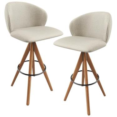 Imagem de Kit 02 Banquetas Alta Giratória Bar Cozinha Sala de Jantar Bar Mia L02 Linho Champagne - Lyam Decor