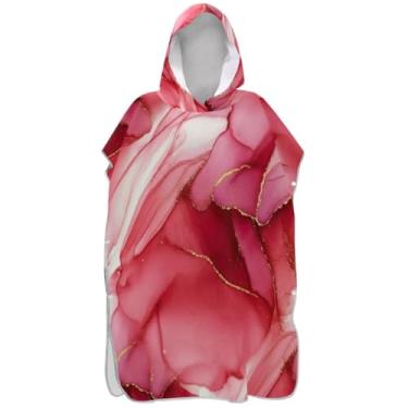 Imagem de Joisal Roupão de mudança de poncho de surfe vermelho rosa estético para toalha de natação com capuz bonito poncho masculino absorvente com capuz