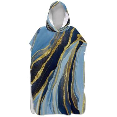 Imagem de Joisal Roupão de mudança estética azul dourado para adultos, poncho de surfe, com capuz, toalha de praia, estampada, plus size, ponchos femininos com capuz