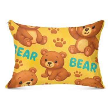 Imagem de Capa de almofada decorativa com zíper amarelo urso de desenho animado padrão king queen size fronha para cama de casa sofá, tamanho padrão, 50,8 cm x 66 cm