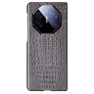 Imagem de LTLMYDAM Capa ultrafina para Huawei Mate XT, capa de telefone com textura de crocodilo traseira única capa de couro genuíno de luxo, marrom, XT
